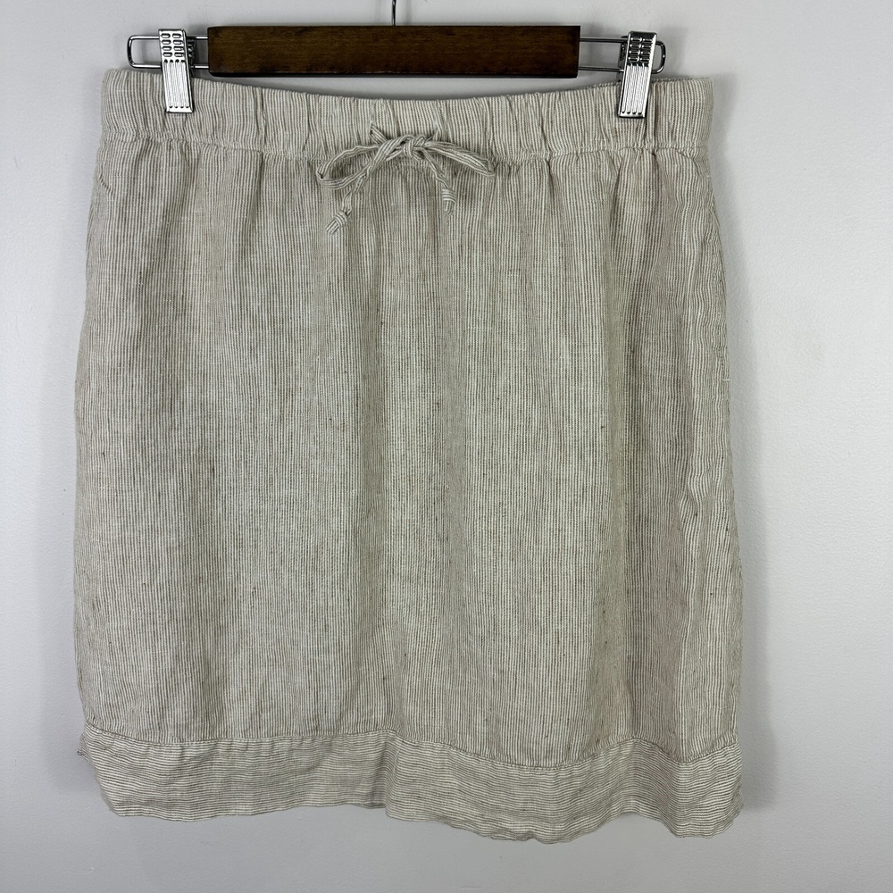 J.Jill Skirt SP Beige Stripe Linen Pull On Drawstring Coastal Grandma Minimalist
